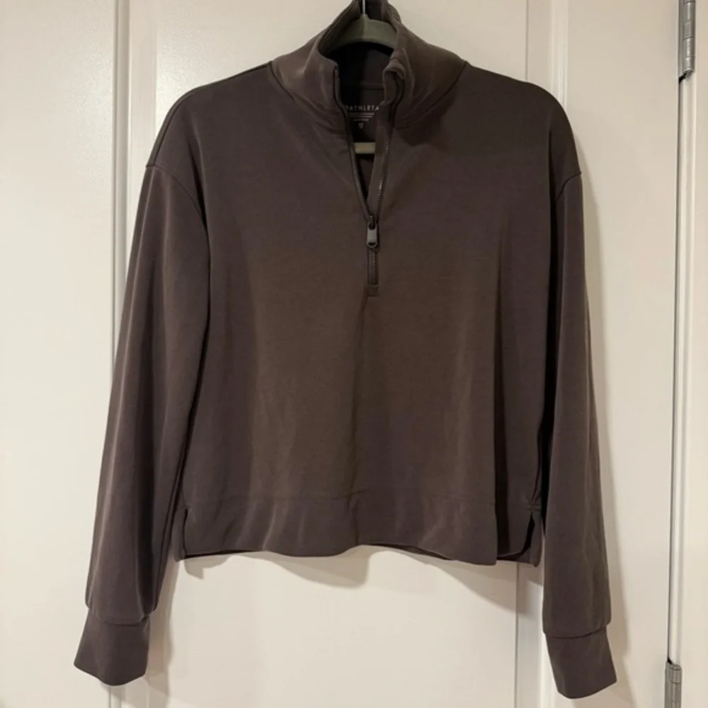 Athleta Espresso Brown Cropped 1/2 Zip Pullover XS Cozy Athleisure - Picture 1 of 7
